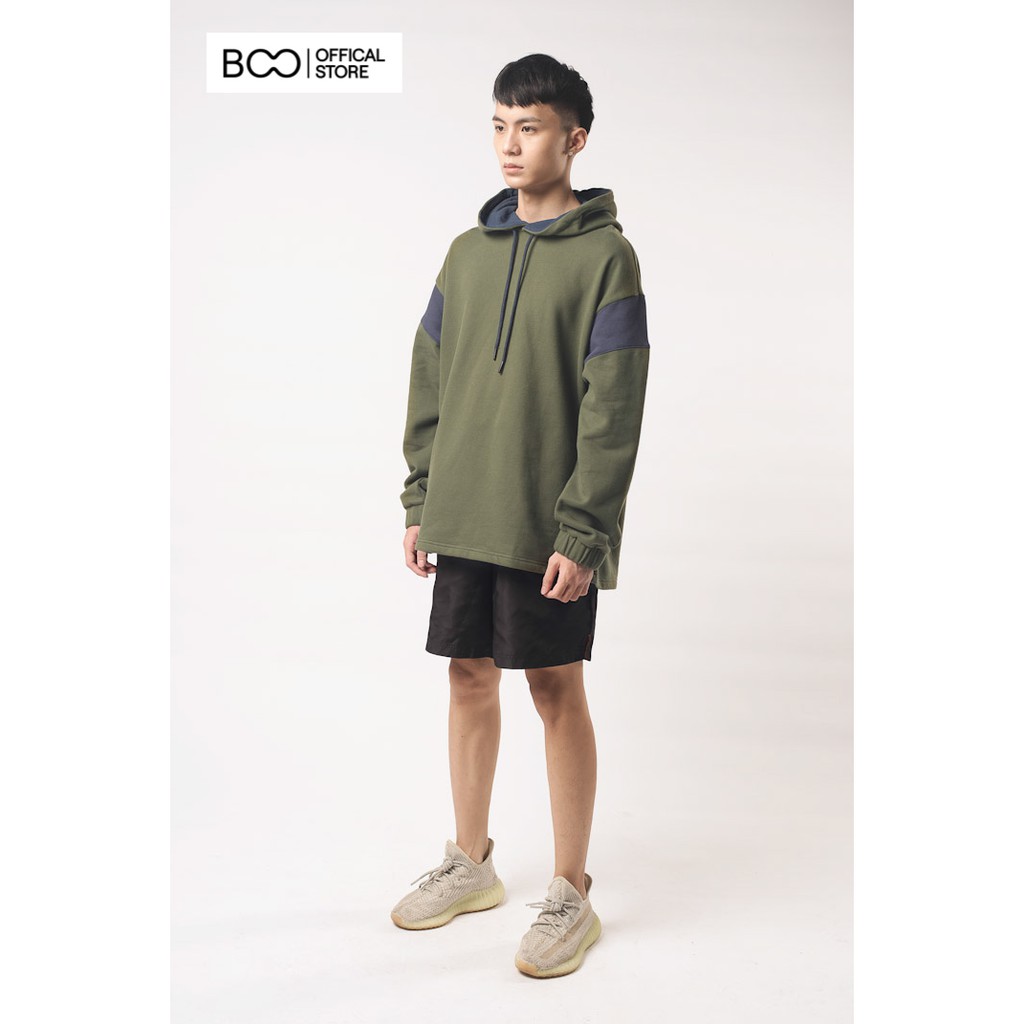 Áo Hoodie Nỉ Có Mũ Nam Nữ Unisex BOO Oversize Dáng Rộng Tay Chun Thiết Kế Can Vai Tạo Điểm Nhấn Màu Xanh