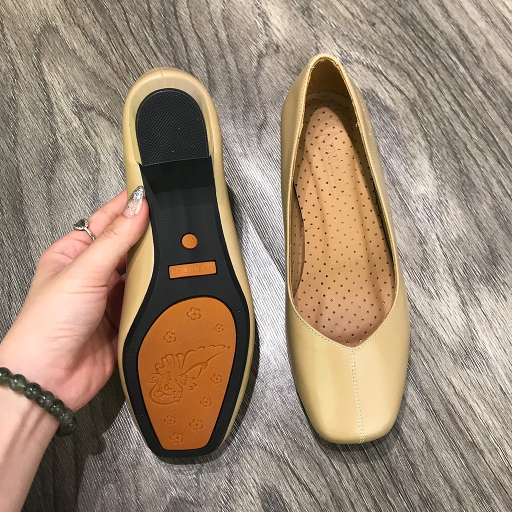 Giày mũi vuông cao gót nữ 5p Lunashoes 10185 giầy da bò thật cho mẹ bảo hành 24 tháng vnxk guốc búp bê mềm đi êm chân