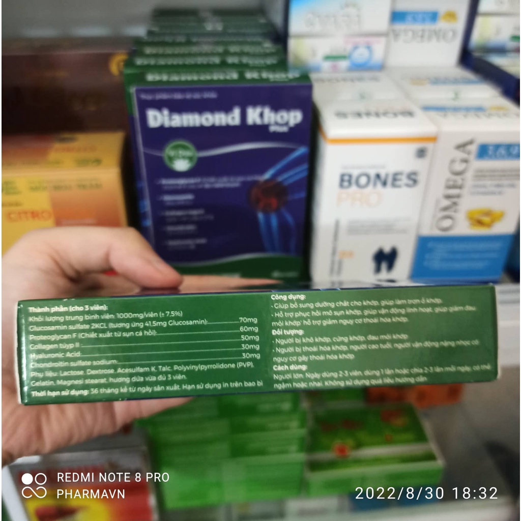 Diamond khớp Plus Japan (hộp 30 viên)-Glucosamine, Bổ Xương Khớp, Thoái Hóa Khớp, Đau Khớp, Khô Khớp