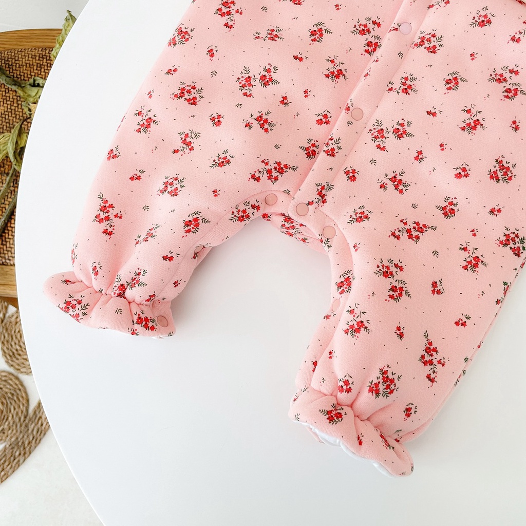 Áo liền quần Sanlutoz bằng cotton họa tiết hoa phong cách công chúa mùa đông cho trẻ em