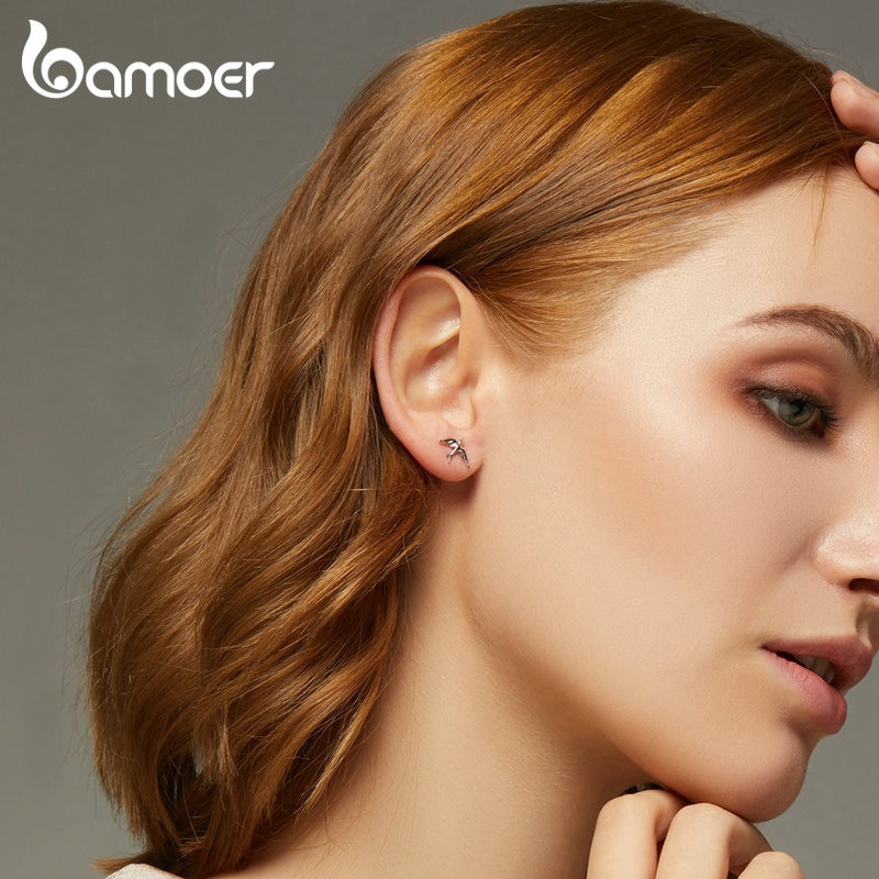 Khuyên tai Bamoer BSE302 bạc 9245 hình chim én thời trang cho nữ