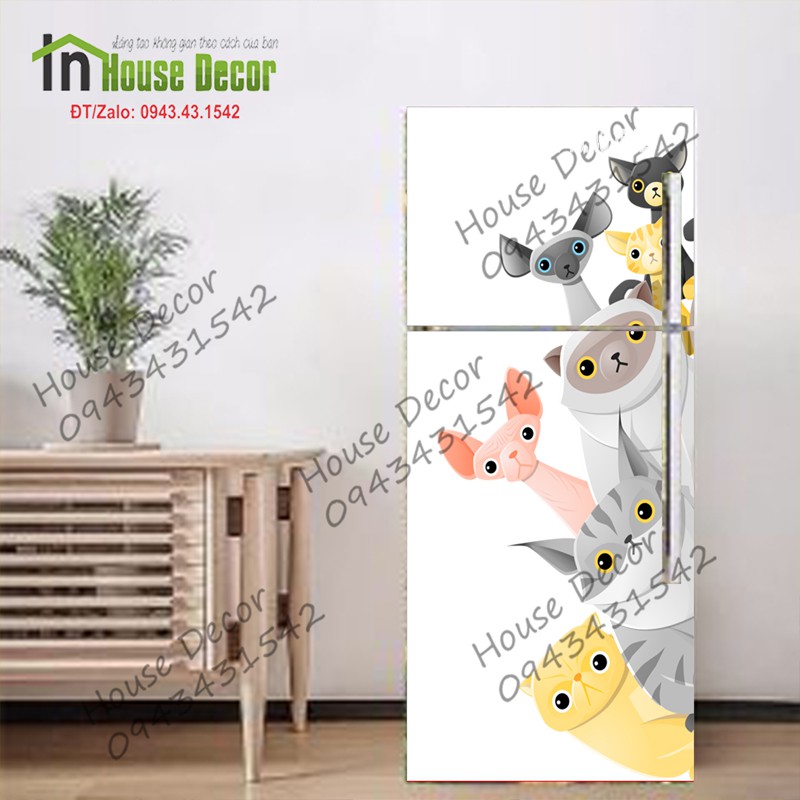 Decal dán tủ lạnh mèo siêu dễ thương - Miếng dán Cửa Tủ Lạnh chống thấm cao cấp