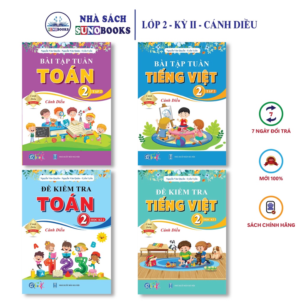 Sách - Combo Bài Tập Tuần, Đề Kiểm Tra Toán - Tiếng Việt Lớp 2 - Học Kì 2 - Cánh Diều (4 cuốn)