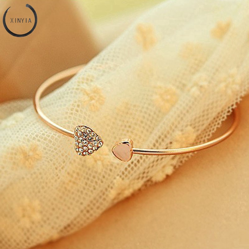 Vòng tay hở mặt hình trái tim đính pha lê thời trang cho nữ