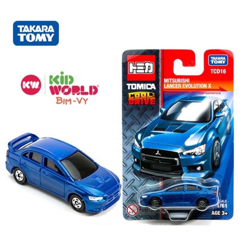 Xe mô hình Tomica Card Cool Drive Mitsubishi Lancer Evolution X TCD16. Made in China. Tỷ lệ 1:61.