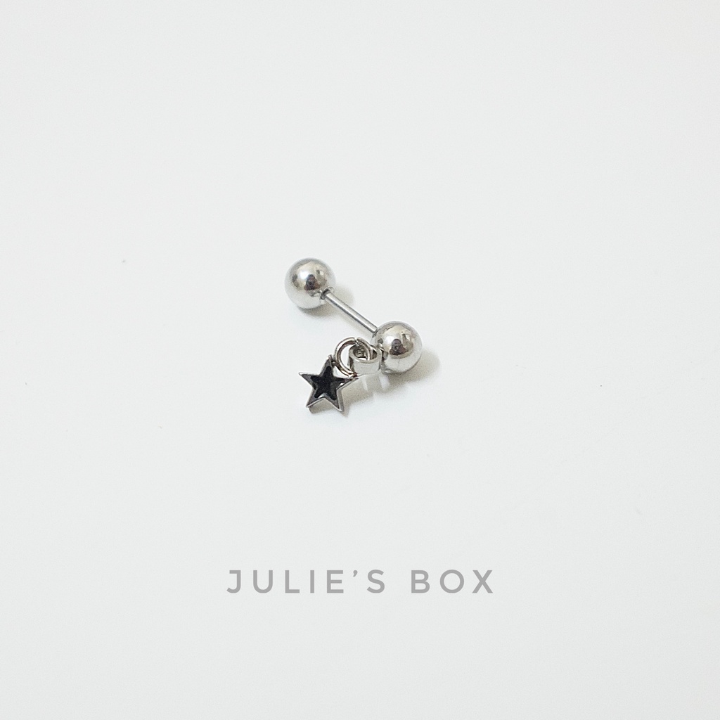 [1 Chiếc] Khuyên Tai Unisex Charm Ngôi Sao Nền Đen Màu Bạc Titan Không Đen Không Gỉ Không Ngứa julies box 66