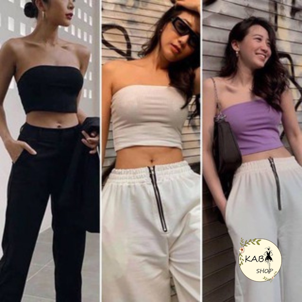 Áo Quây Ngực Thun Tăm Croptop ngắn dáng ôm, phông trơn body màu đen trắng tím | BigBuy360 - bigbuy360.vn