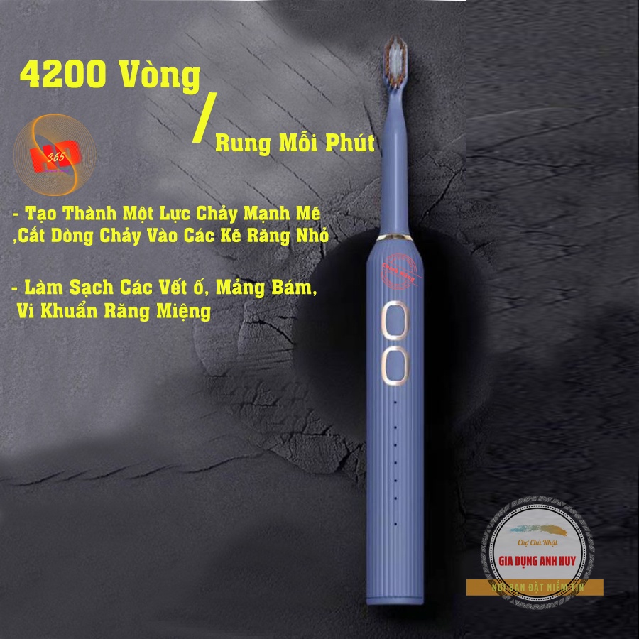 Bàn chải đánh răng điện 15 cấp độ tự động Hãng Sonic Đầu cọ mềm mại - BCDX6