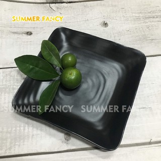 Dĩa vuông size 15.7cm nhựa Melamine màu đen nhám, ngói nhám (DV117N) - chén bát nhà hàng dụng cụ pha chế