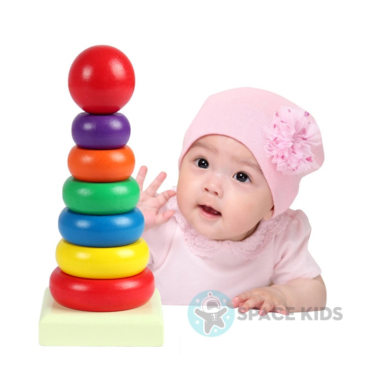 Đồ chơi gỗ thông minh Tháp thả khối gỗ cầu vồng giáo dục montessori cho bé phát triển trí tuệ