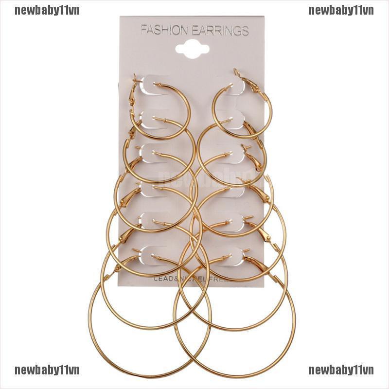 1 Set 6 Đôi Bông Tai Tròn Thời Trang Nữ Tính