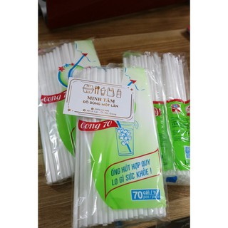 Bịch ống hút đầu gập xoắn màu trắng loại nhỏ 70 chiếc - Ống hút nước mía, nước dừa đầu gập - ong hut nuoc mia dau gap