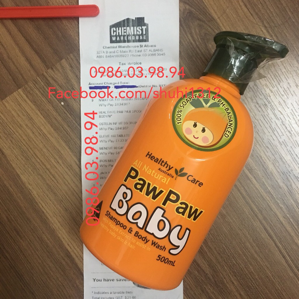 Sữa tắm gội đu đủ paw paw baby healthy care 500ml úc an toàn, dịu nhẹ cho bé từ sơ sinh, hoàn toàn thiên nhiên