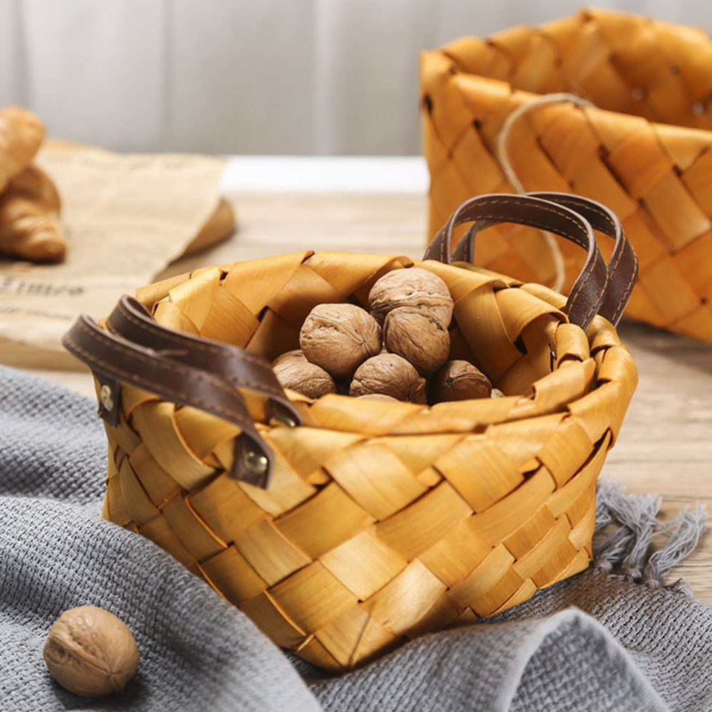 Giỏ Đựng Trái Cây / Bánh Mì / Rau Củ handmade Bằng Gỗ Có Tay Cầm Bằng Gỗ Sáng Tạo Dùng Khi Đi