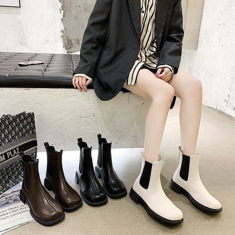 Square Toe Low Heel Elastic Slip on Boots