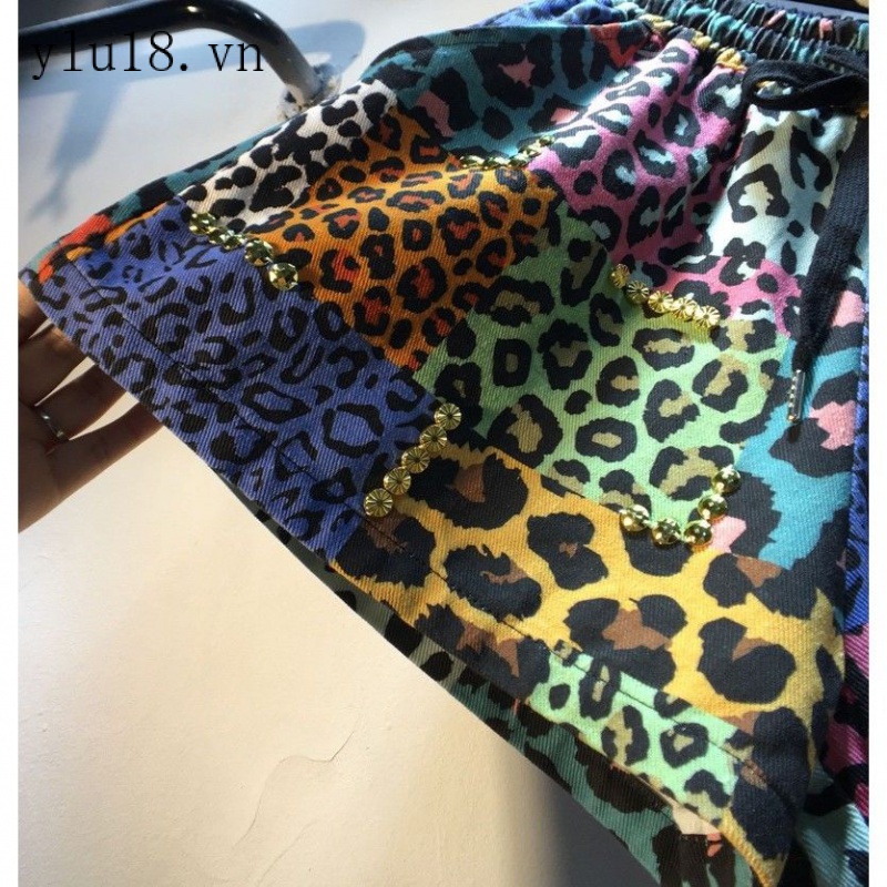 Hàng Có Sẵn Quần Short Dây Rút Ống Rộng Lưng Thun Co Giãn In Họa Tiết Da Báo Hạng Nặng Thời Trang Mùa Hè 2022