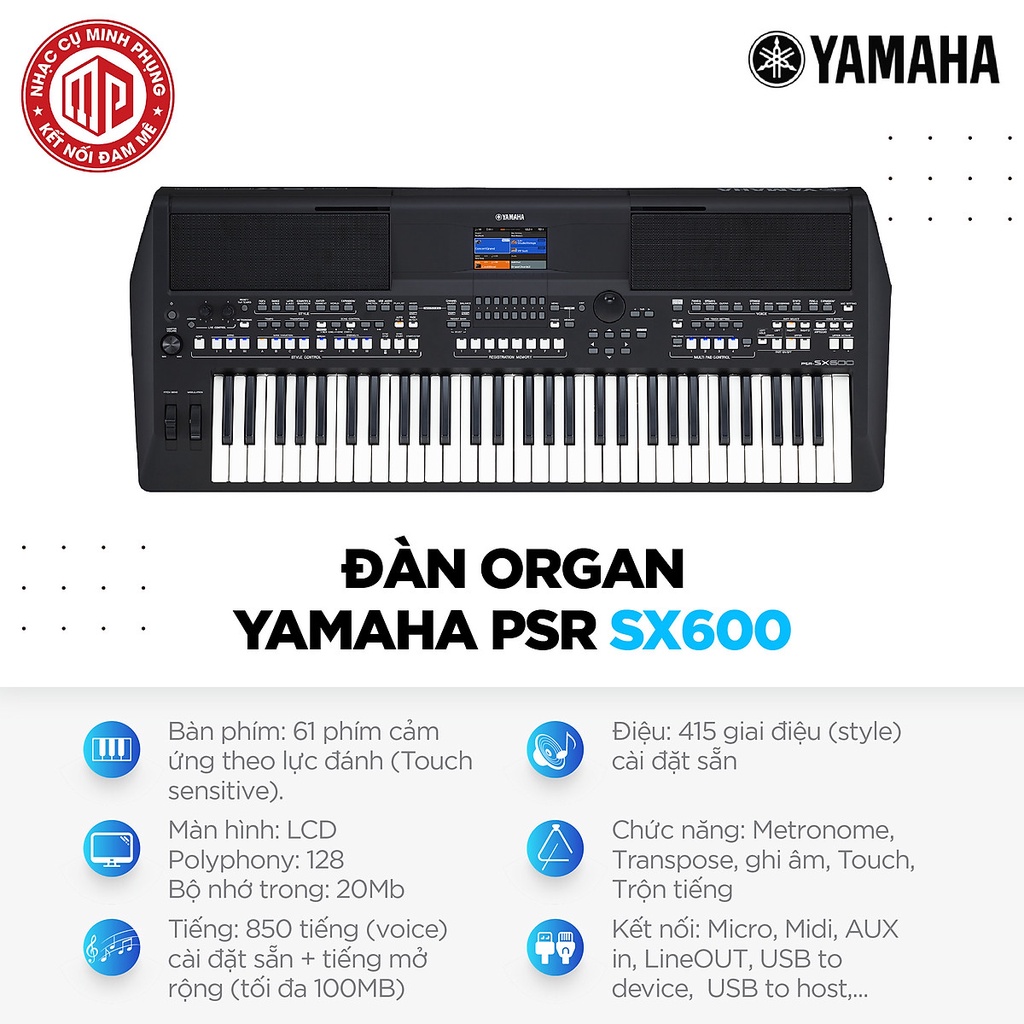 Đàn Organ Yamaha PSR SX600 - Màu đen - Hàng chính hãng
