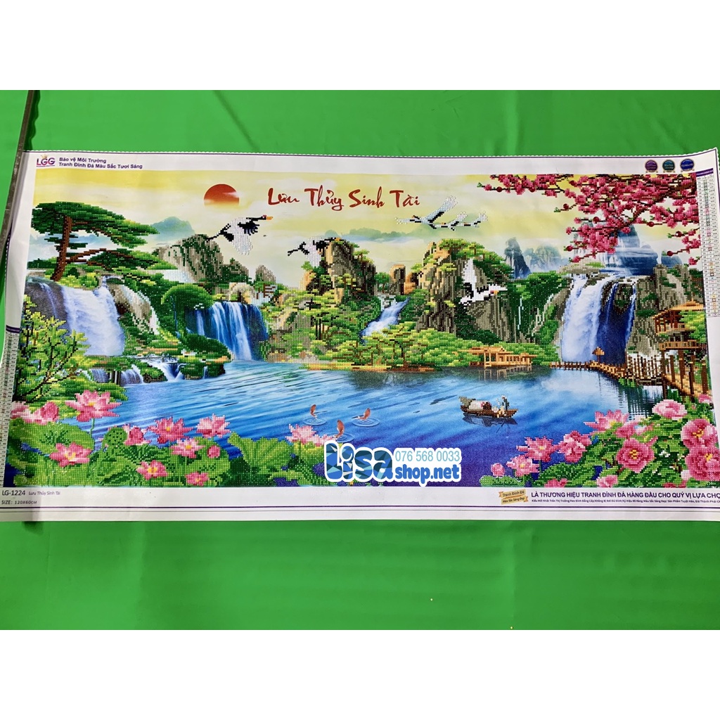 Tranh đính đá LƯU THỦY SINH TÀI đã đính 120x60cm thành phẩm lg1224