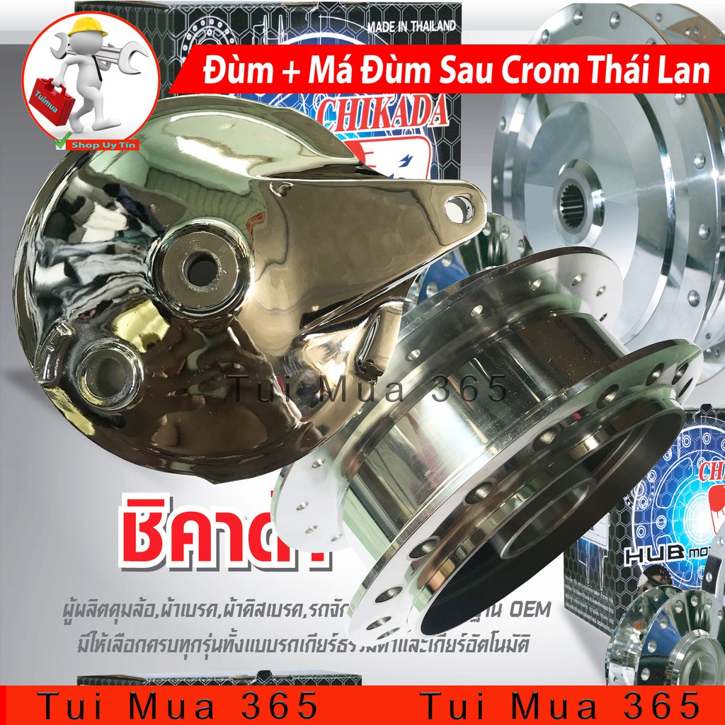 Combo Đùm Lớn và Má Đùm Bánh Sau Mạ Crom Xe Sirius, Exciter 135, Thắng Đùm ( Thái Lan )