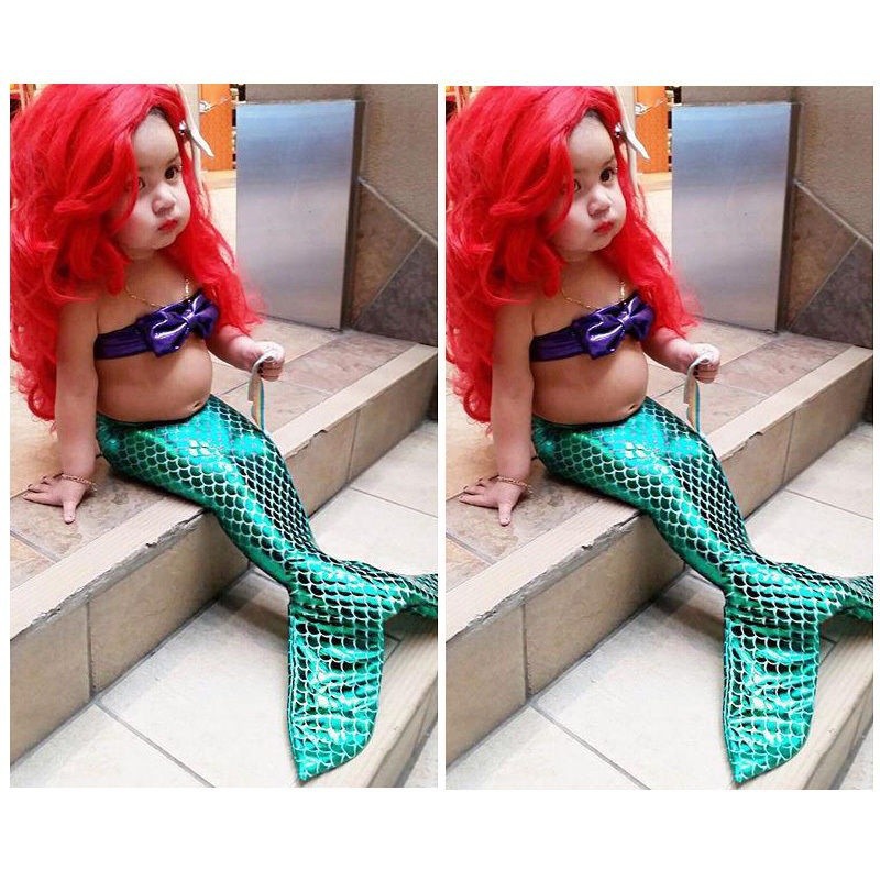 ღ♛ღBaby Girls Little Mermaid Tail Bikini Set Swimsuit Swimwear Bathing Summer Beach