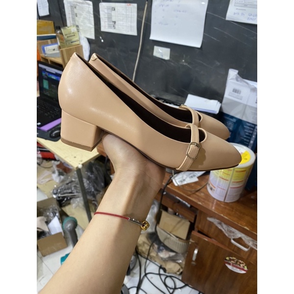 Giày cao gót 3 phân mũi vuông phối quai ngang marryjane gót vuông Ann _A022