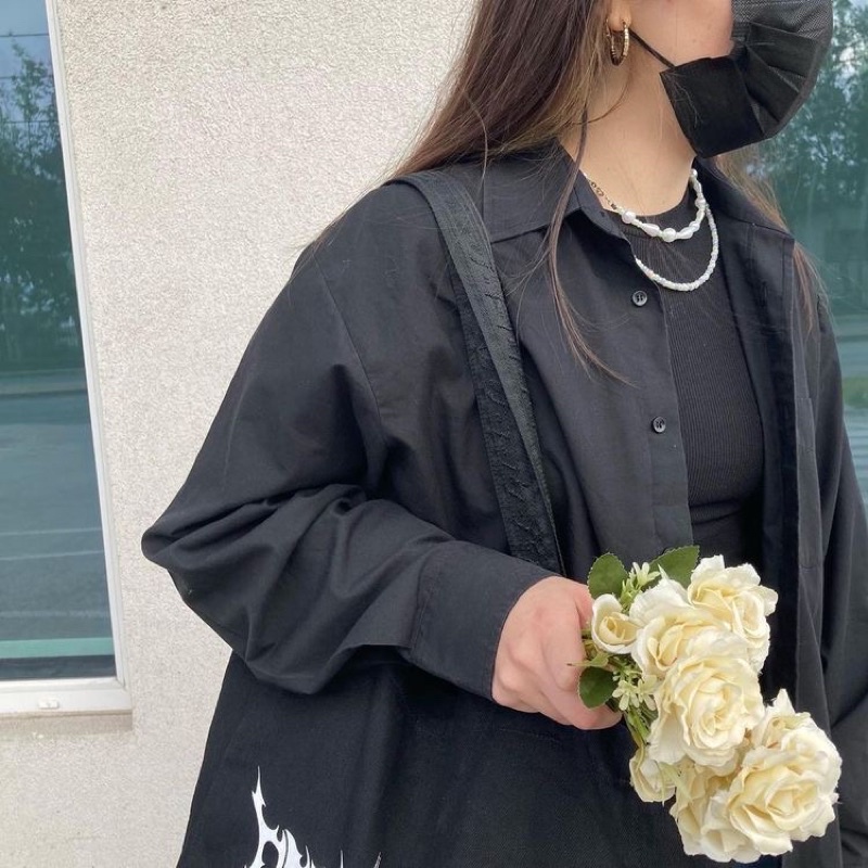 Áo somi nữ tay dài màu đen, basic, cá tính - Black Shirts phù hợp đi chơi