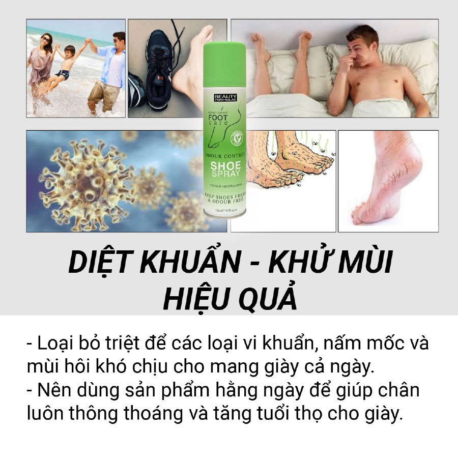 Xịt Khử Mùi Giày Beauty Formulas 150ml - HÀNG CHÍNH HẪNG, nhập khẩu từ Anh Quốc