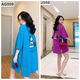 Đầm thun suông form rộng hình Mickey, đầm thun nữ dáng suông, đầm suông thể thao