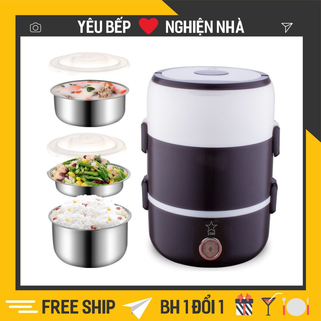 Hộp Cơm Hâm Nóng 💖FREESHIP💖 Hộp Cơm Điện Inox 3 Tầng ( BẢO HÀNH 1 NĂM)