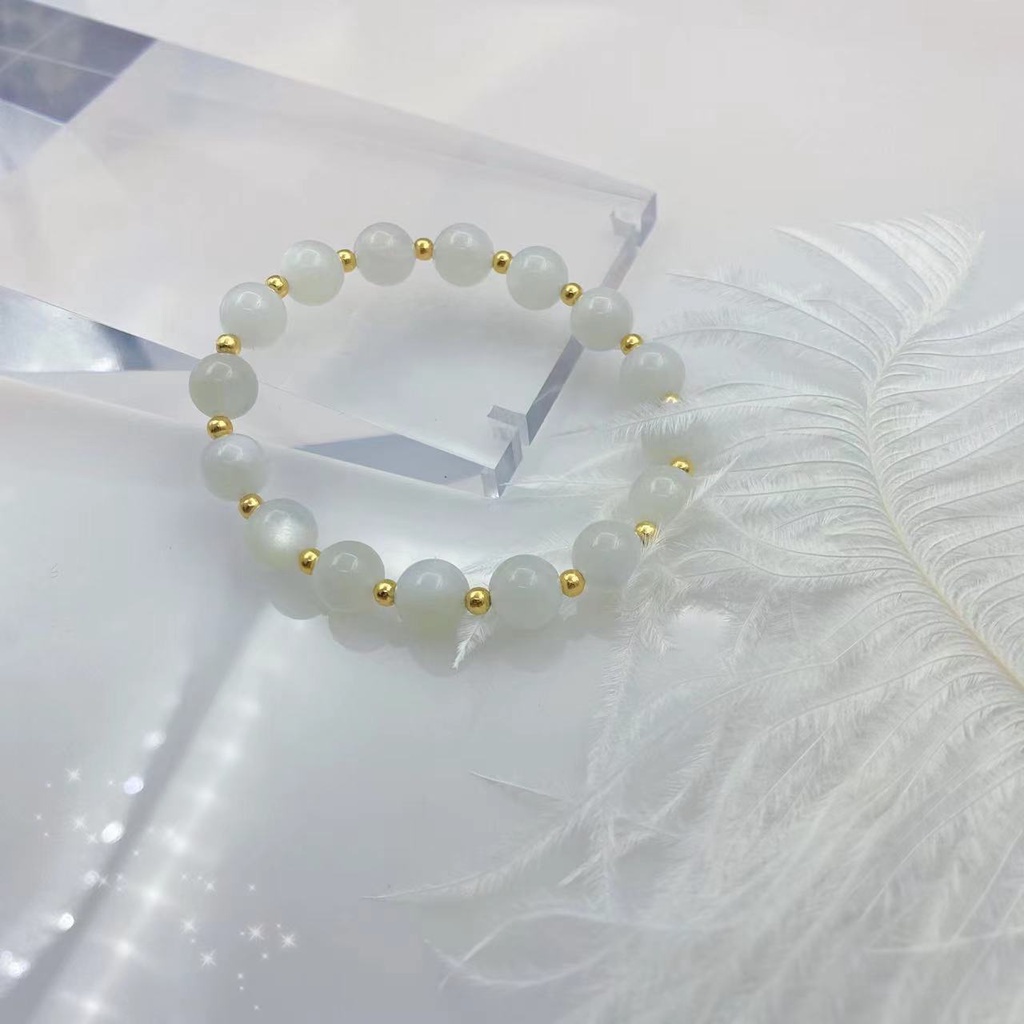 Vòng Tay Chuỗi Hạt Pha Lê Màu Trắng Bằng Thép Không Gỉ Đính Pha Lê Phong Cách Cổ Điển