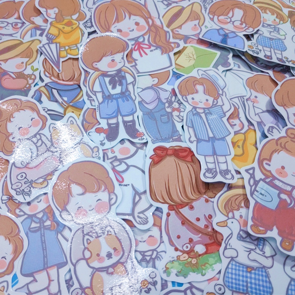 Sticker/ Nhãn dán Couple, chàng trai cô gái dễ thương chống nước trang trí sổ tay, mũ bảo hiểm, vali, bình nước