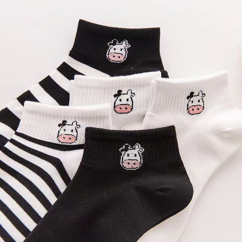 Tất Vớ Nữ Cổ Ngắn Họa Tiết Bò Sữa Trắng Đen (TN030)