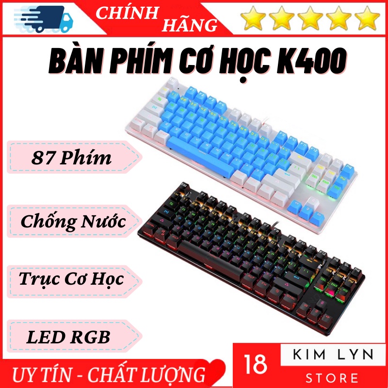 Bàn Phím Cơ Gaming K400 - Bàn Phím Máy Tính K400 Chống Nước Có Đèn Led 10 Chế Độ Nháy - Bảo Hành 12 Tháng