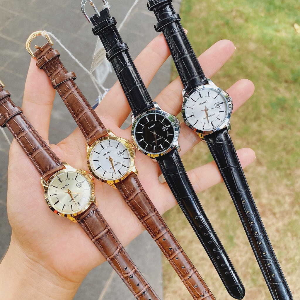 Đồng hồ nữ Casio chính hãng mặt tròn chống nước 3ATM , dây da - đồng hồ LTP V004