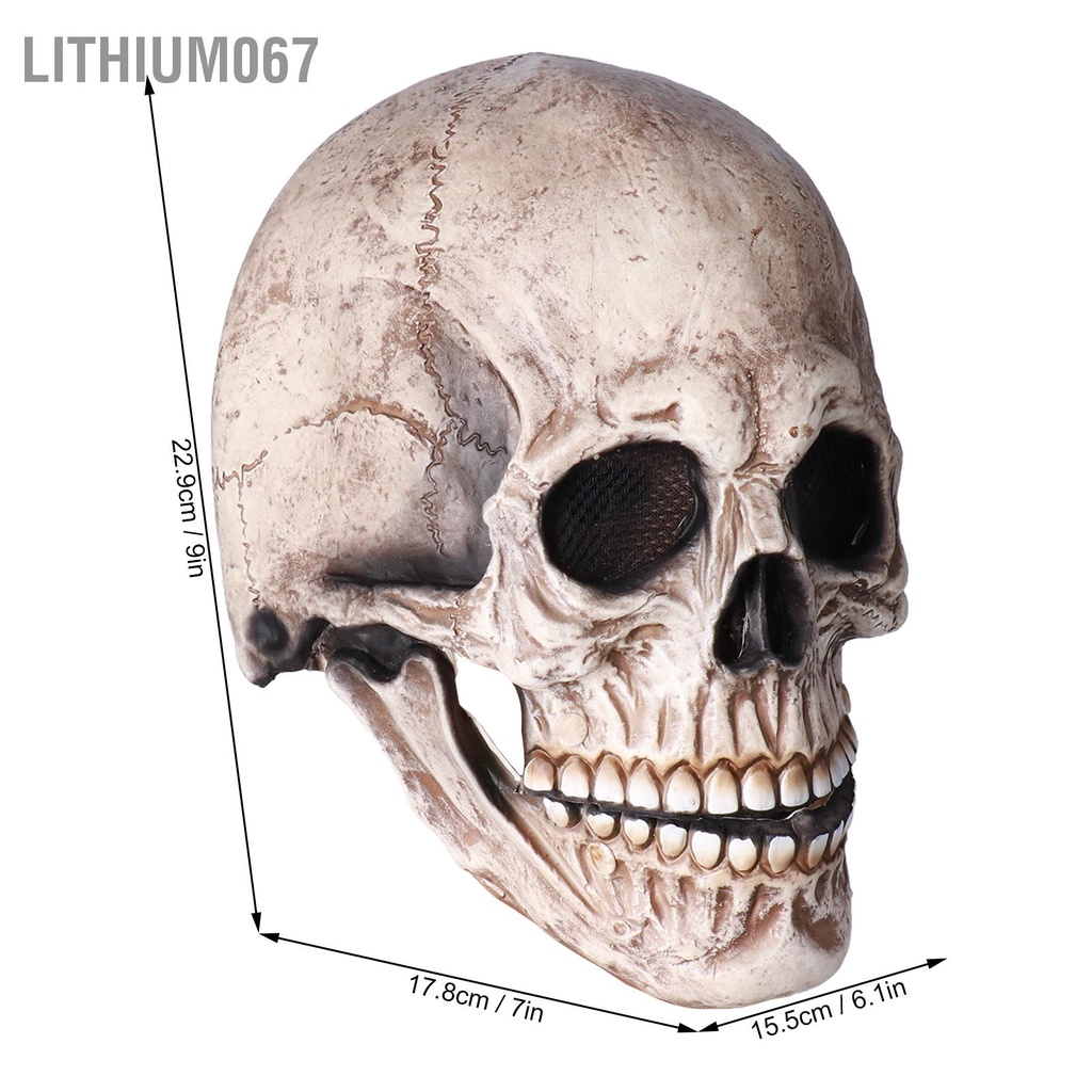 Lithium067 Halloween Đầu lâu Mũ bảo hiểm Cao su Có thể di chuyển Hàm đầy đủ Ngày lễ Trang trí Đảng phục Đạo cụ