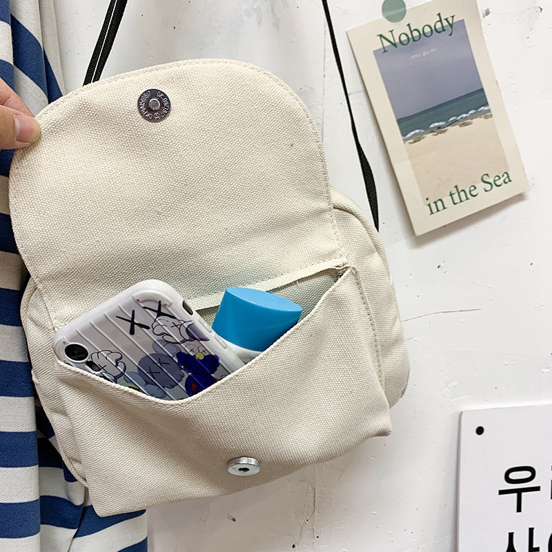 Túi đeo chéo vai nữ vải canvas đi học nhiều ngăn khóa kéo in hình Gấu Thỏ dễ thương Sollle