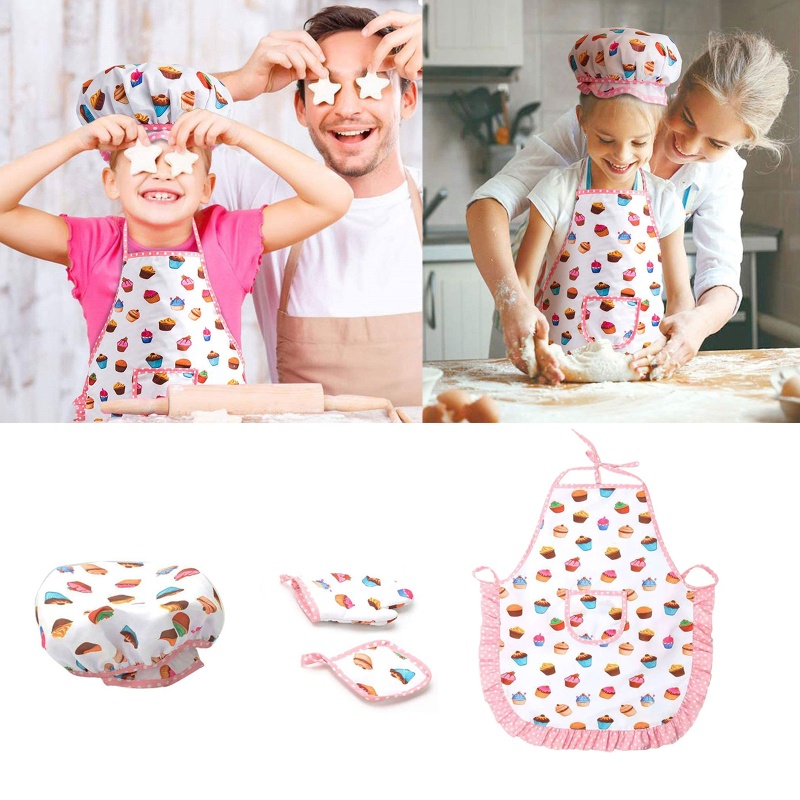 Bộ Tạp Dề Và Nón Đầu Bếp Dành Cho Bé Gái 2-6 Tuổi
