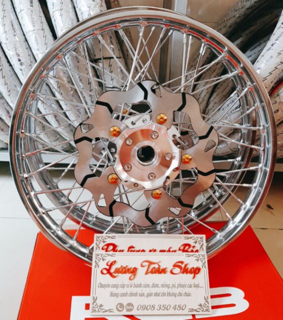Bánh căm EXCITER 150 căm đùm mạ crom full vỏ ruột BLAZETECH 70/80 kèm đĩa và ốc titan trước sau gắn như zin