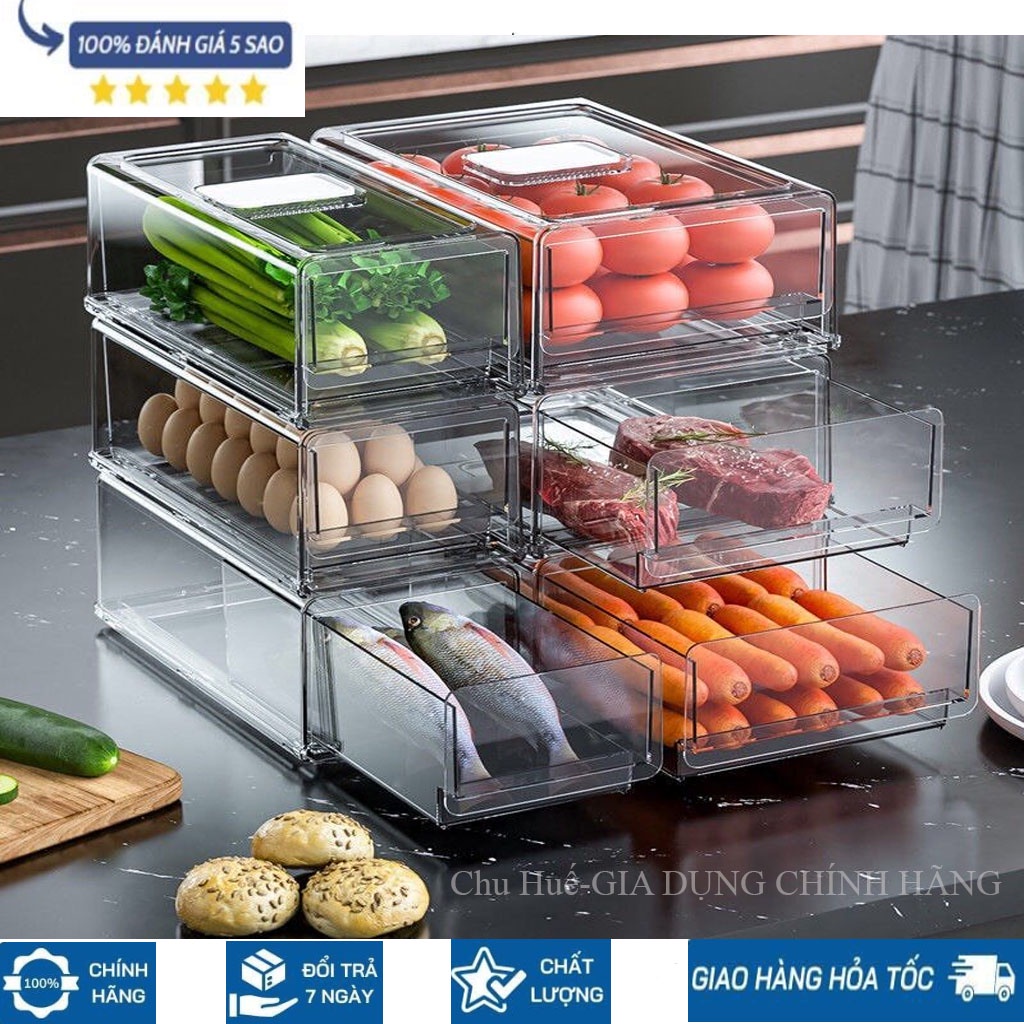 Hộp đựng rau củ tươi tủ lạnh cao cấp có lỗ thoát nước, thoát khí. Hộp đựng thực phẩm tủ lạnh