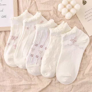 Set 5 đôi tất vớ nữ cotton cổ ngắn phối ren bèo cute M2692