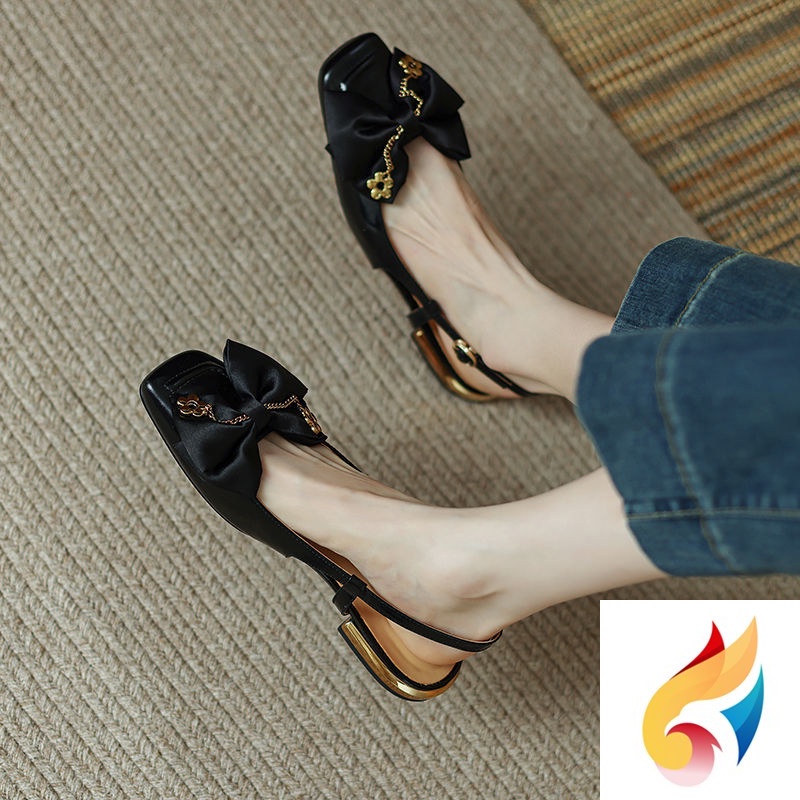 Giày Sandal Cao Gót Mũi Vuông Đính Nơ Phong Cách Thời Trang Mùa Hè 2022 Mới