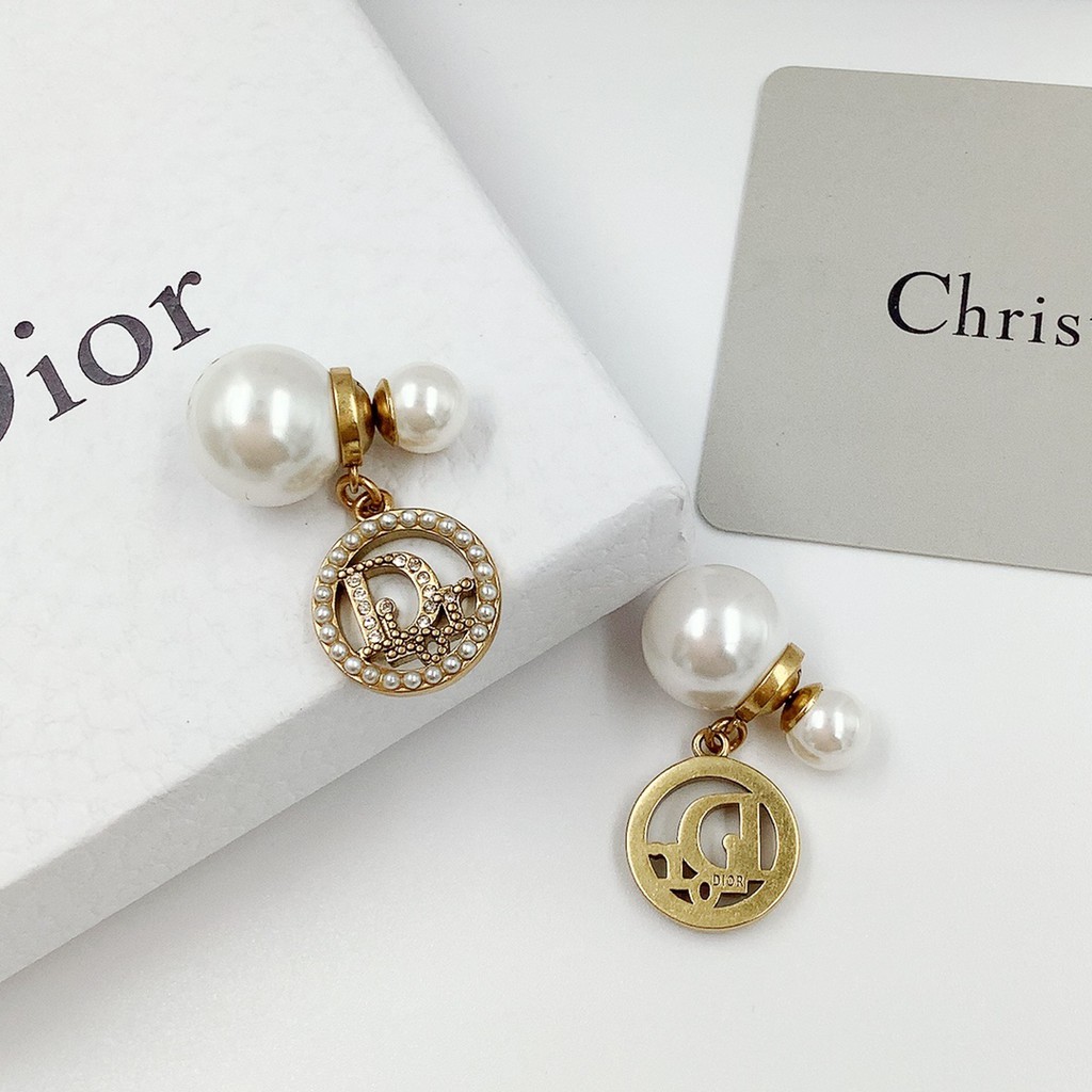 Hoa tai bạc S925 tròn dáng thả đính ngọc trai giả thời trang CD