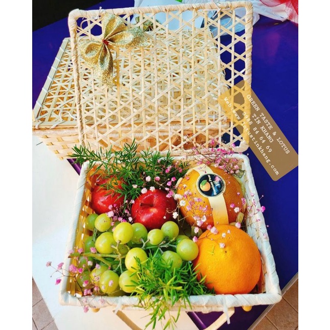 Hộp Đựng Quà bằng Tre quai xách có nắp đậy chắc chắn-Hộp Quà, Giỏ Quà Tre đan handmade