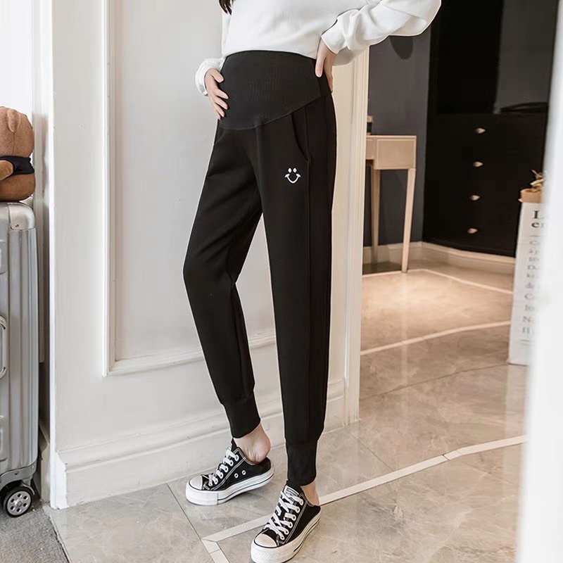 quần bầu nỉ da cá thêu mặt cười có đáp bụng chun chỉnh