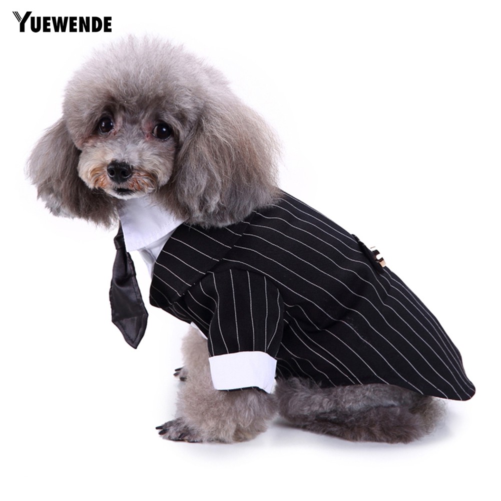 YUE ✻ Pet Dog Puppy Formal Tuxedo Suit Striped Wedding Bow Tie Jacket Costume Clothes