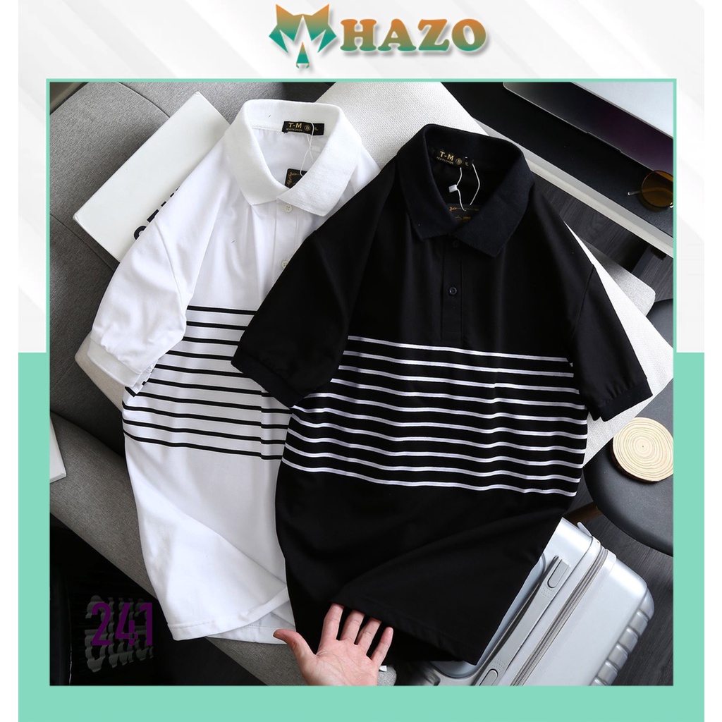 Áo Thun Nam Cổ Bẻ Polo Dãy Sọc Ngang 241 Chất Liệu Cao Cấp Thấm Hút Mồ Hôi Phong Cách Trẻ Trung - Hazo