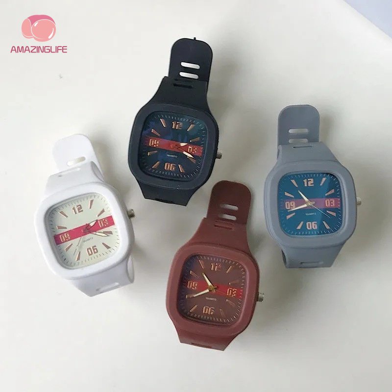 Đồng Hồ Đeo Tay Mặt Vuông Dây Silicone Thời Trang Dành Cho Học Sinh