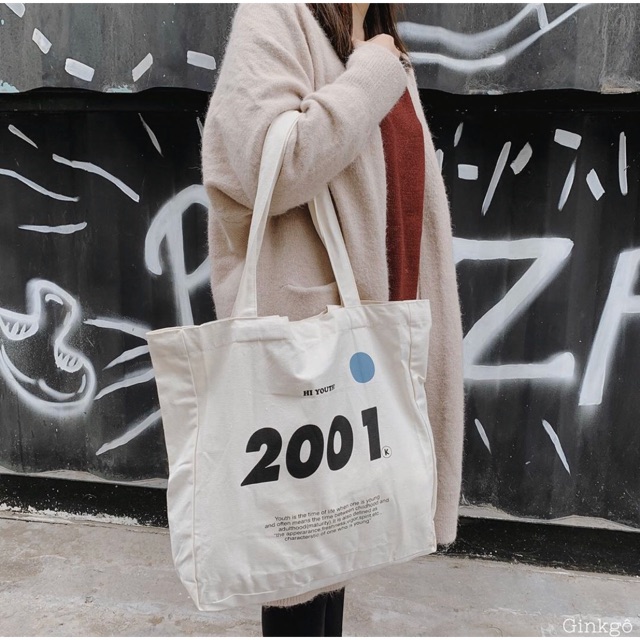 [Video thật] Túi vải canvas size lớn "2001" | Ginkgo Totebag