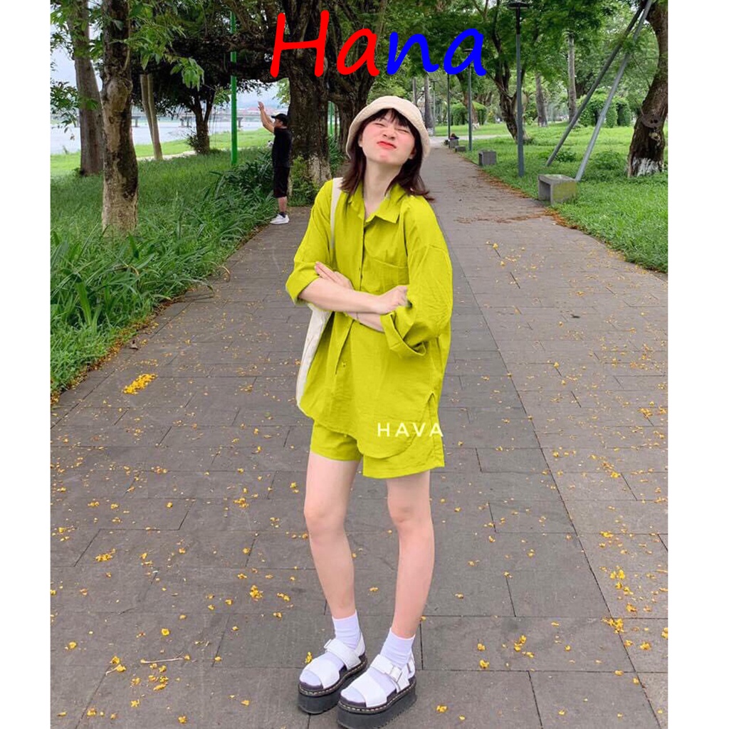 Set somi nữ tay dài form rộng + short trendy năng động - Hana18