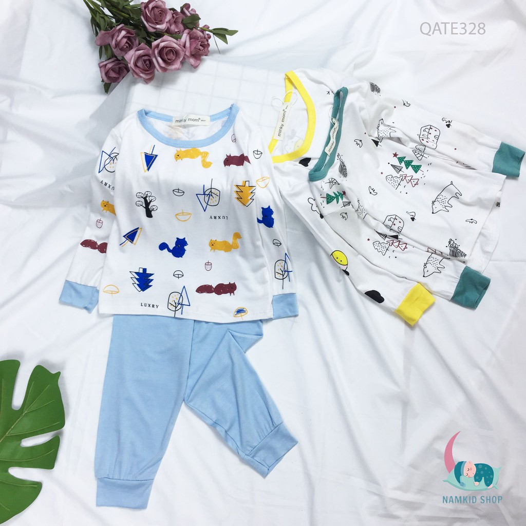 [4 MÀU] Bộ Dài Tay Minky Mom  Cổ Màu Chất Thun Lạnh Họa Tiết Động Vật Đáng Yêu Cho Bé Namkidshop (QATE328)